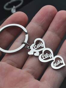 1pc Customized Multi-Heart Shaped Name Keychain, Stainless Steel Accessory, Personalized Family Member Name Keychain, Family Gift, Father's Day Gift, Graduation Gift, Couple Gift, Friendship Gift - Multicolor - View 19