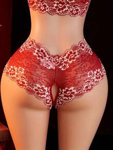 Red Lace Lingerie Set, Translucent Open Bra And Crotchless Thong, Suitable Scenes, Adult Intimate Clothing, Elegant Design, Floral Pattern, Elegant Style, Wear, Lingerie, Lingerie Suit, Clothing, Seductive Outfit, Sheer Lingerie, Feminine Intimates, Lightweight Material, Delicate Lace, Crotchless Panty, Lace Underwear, Date Night Wear, Red Lace Thong, Thong Lace, Lingerie Women Seductive Nasty, Babydoll Nightie Sleepwear, - Đỏ - Xem 6