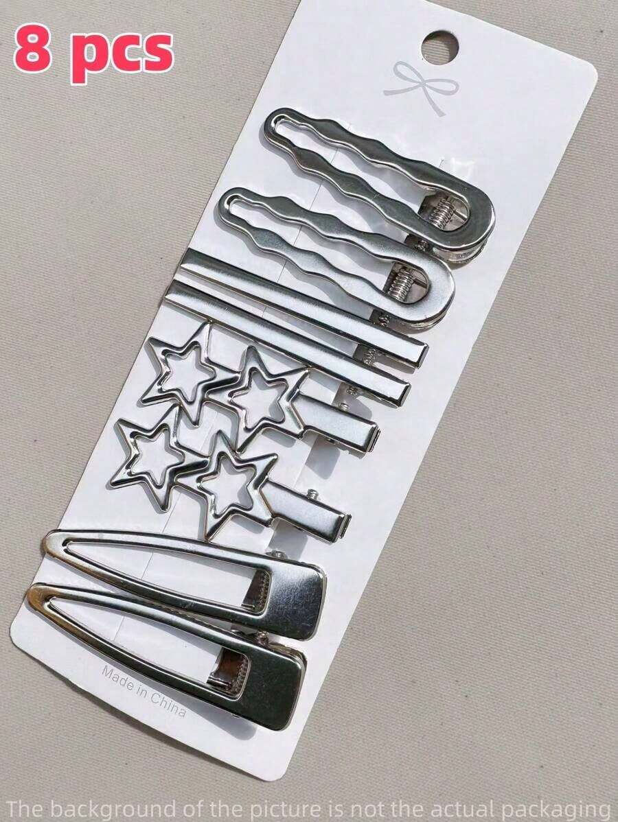 8pcs Women's Hair Clips, Minimalist & Versatile, Suitable For Daily Wear, Including Claw Clips, Hair Pins, Hair Clips, Also Suitable For School Supplies - Bạc - Xem 1