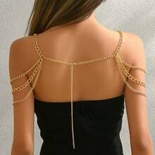 1pc Elegant Multilayer Shoulder Chain, Women's Body Jewelry, Rumi , Gold Shoulder Accessory