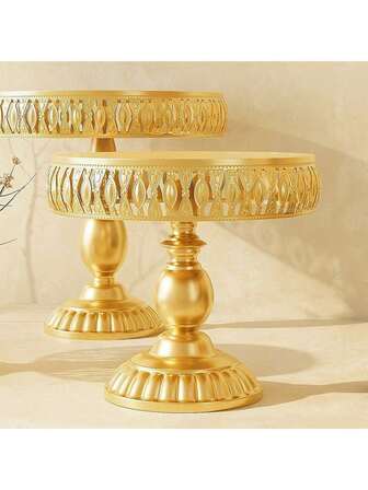 1/3pcs High-End Stainless Steel Material Elegant Golden Cake Rack Set, Circular Dessert Tray Display Rack, Suitable For Table And Desktop Cake Decoration Ornaments, Suitable For Birthdays, Parties, Weddings, Christmas,Thanksgiving Cake Stand Set,Various Holiday Celebrations, Home Room Decoration,Kitchen,Christmas Gift