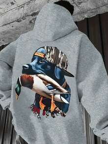 Sudadera casual  con capucha y  bolsillo  de canguro con estampado de casería, con una excelente calidad. - Gris - Ver 6