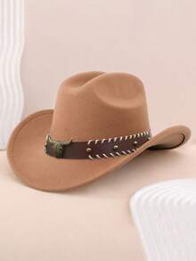 1pc Halloween Western Cowboy Hat, Suitable For Both Men And Women, Soft Wool Felt Hat, Cow Head Belt Buckle Cowboy Hat, Suitable For Back To School Season, Holiday Parties, Daily Leisure, Etc - Style 1 - View 12