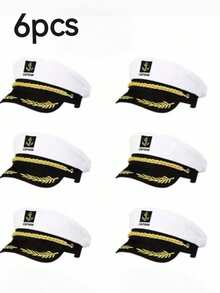12/6pcs Navy Cap Sailor Hat Outdoor Travel Sun Hat Casual Flat Top Cap Captain Hat Cruise Party Men Women Navy Ceremonial Hat, Ideal Choice For Team Building Gatherings Winter Warm - White - View 2