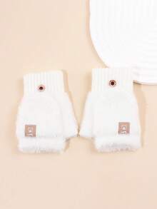1 par enfärgade barnhandskar med björnmotiv och flip-top, varma och frostskyddande för skrivning, unisex - 1Pair - Visa 14