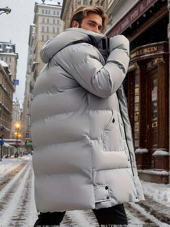 【宽松版型，如果您不喜欢宽松版型，建议选择小一码】男士冬季羽绒服，中长款及膝带帽，休闲日常、商务通勤、街头时尚派克大衣