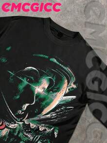 EMCGICC Street Life Men's Y2k Style (250 Cotton T-Shirt) Long Sleeve Shirt, Space Visual Printing,Cotton Graphic T-Shirt, Men's Hip Hop Style - Long Sleeve T-Shirt, Fun Vintage Shirt, Regular Fit, Street Style, Halloween, Digital Print, Ideal Gift - 黑色 - 查看 3