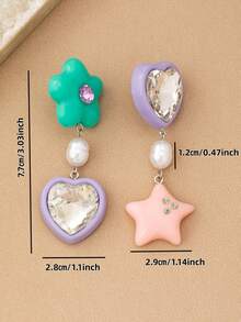 1 pereche de cercei asimetrici asimetrici drăguți de modă drăguț pentru femei, cu culoarea bomboanei