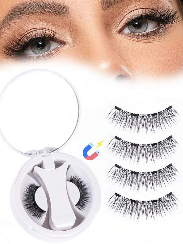 1 paire de faux cils magnétiques pour un look naturel, 1 paire de faux cils magnétiques réutilisables, kit de faux cils magnétiques sans colle, facile à appliquer et à retirer, convient pour les festivals, les fêtes, les vacances, Halloween, Noël Faux cils