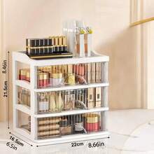 1pc Luxury Drawer Style Desktop Storage Cabinet, Multi-Layer Transparent Makeup Organizer Box, Vanity Table Storage Box - White - View 12
