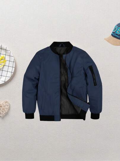 Unisex Kids Casual Loose Solid Waterproof Windproof Flight Jacket, Simple Cotton Outerwear