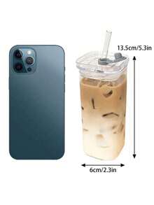 1Pc 400ml Heat-Resistant Glass Tumbler With Lid, Straw And Flat Base For Coffee, Milk Tea, Juice, Water (Home Use)