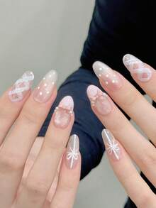 10 móng tay giả acrylic hình bướm, mắt mèo, kẻ caro màu hồng, kiểu Pháp, làm thủ công, móng tay mùa hè, móng tay ngọt ngào dễ thương, chấm bi ngọc trai, độ dài trung bình hình quan tài/hình bầu dục trung bình/hình nhọn dài, móng tay giả phủ toàn bộ, kèm keo dán và dũa móng, dụng cụ làm móng DIY cho đám cưới, tiệc cưới, tiệc tùng, sử dụng hàng ngày. - Hồng - Xem 2