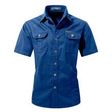 Cross-Border Plus Size Summer Military Short Sleeve Shirt Men's Workwear Cotton Work Shirt Outdoor Loose Men's Shirt Non-Iron - Dark Blue 1388 Long-sleeved Shirt - View 5