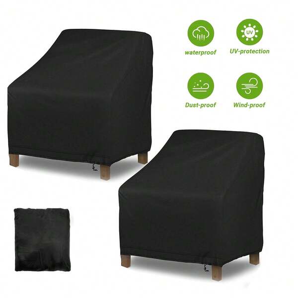 غطاء كرسي خارجي من قماش أكسفورد 210D - مقاوم للماء والغبار والثلج والشمس - أسود سميك - لاستخدام داخلي/خارجي - قابل للغسيل في الغسالة - واقي لأثاث الحديقة، غطاء أريكة/كرسي استرخاء خارجي، مقاوم للأشعة فوق البنفسجية، غطاء أثاث خارجي متين