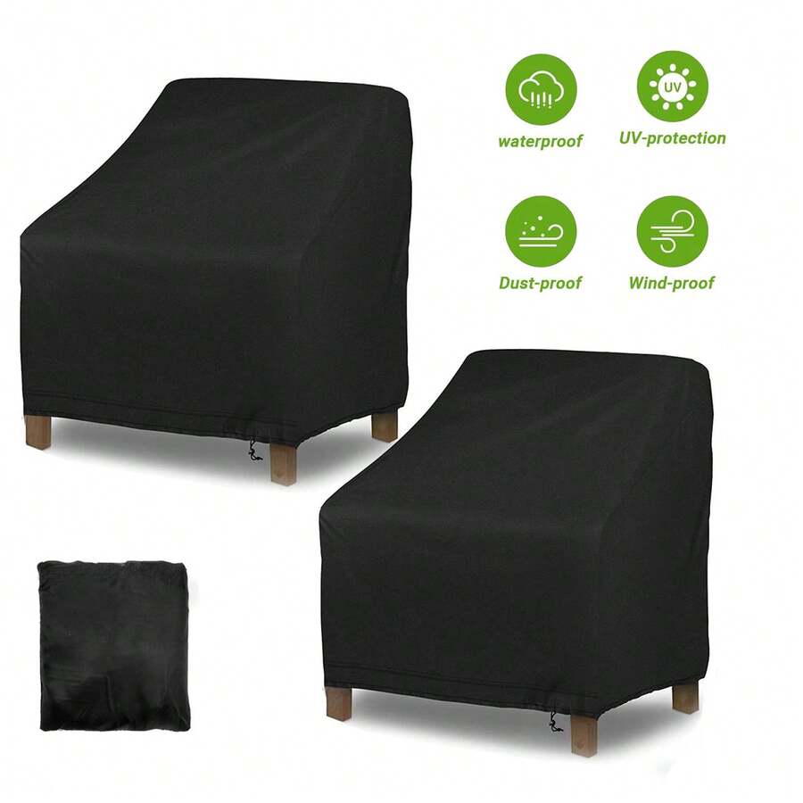 غطاء كرسي خارجي من قماش أكسفورد 210D - مقاوم للماء والغبار والثلج والشمس - أسود سميك - لاستخدام داخلي/خارجي - قابل للغسيل في الغسالة - واقي لأثاث الحديقة، غطاء أريكة/كرسي استرخاء خارجي، مقاوم للأشعة فوق البنفسجية، غطاء أثاث خارجي متين