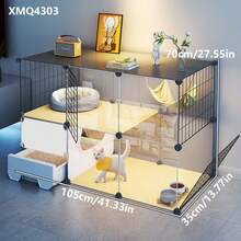 Indoor Cat Cage With Litter Box, 1 Bedroom 1 Bathroom Cat House, Cat Villa - Multicolor - View 1