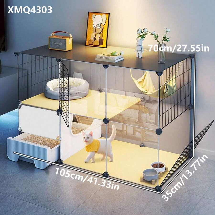 Indoor Cat Cage With Litter Box, 1 Bedroom 1 Bathroom Cat House, Cat Villa - Multicolor - View 1