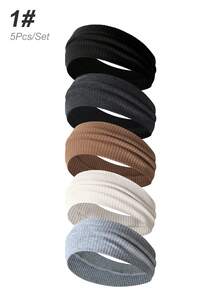 5 Stücke Unisex einfarbige & gestreifte vielseitige Sporthaarbänder, modische tägliche Radfahren Trainings Schweißbänder