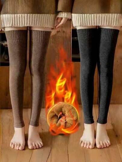 1 Pair/2 Pairs Women Thermal Lined Warm Leg Warmers, Solid Color Soft Comfortable For Daily Wear, Home, Sports, Sleep, Over-The-Knee Leg Warmers, Autumn/Winter