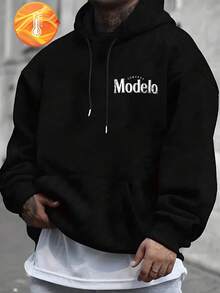 Hooded Sports Top, Retro Letter Top, Back Print Top, Fleece Top "Enjoy Warm Time Together! Our Unisex Hoodies: Made Of Knitted Fabric, Warm And Comfortable, Suitable For Winter Wear, Couples' Styles Are Perfect For Couples, Gifts Or Cold Weather Adventures." Men's Tops INS Style Men's Large Size Letter Print Drawstring Hoodie, Soft And Comfortable, Skin-Friendly, Perfect For Winter Wear, Winter Tops Or Gifts For Others