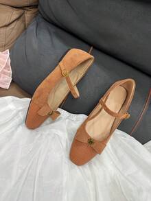 New Autumn/Winter Flat Shoes For Teens, Minimalist Bow Decor Square Toe, Comfortable One-Strap Buckle, Versatile Casual Elegant All-Match Everyday Wear