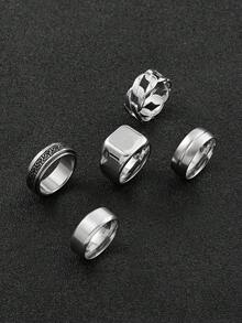 5pcs Stylish Stainless Steel Stamped Gold Classics Ring Set Dark Men's Jewellery And Versatile Suitable For Daily Decoration Halloween Essentials Father's Day Husband Gift