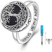 Anillo de urna de árbol de la vida para cenizas de plata de ley 925 con nudo celta para árbol genealógico, joyería conmemorativa de recuerdo siempre en mi corazón, anillo de cremación para mujeres y hombres - Girasol - Ver 9