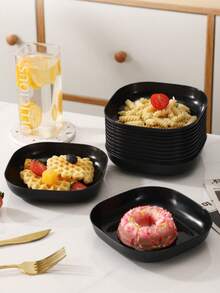 1/5/10/20pcs Black Reusable Square Plastic Plates, For Home, Kitchen, Dining, Dorm, Camping & Picnic, Salad Plate, Snack Bowl - Multicolor - View 5