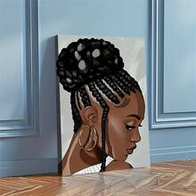 1pc African American Hair Braiding Wall Art Canvas Print - Empowering Beauty Salon Decor For Living Room, Bedroom, Or Beauty Studio - Modern Aesthetic Home Artwork - 彩色 - 查看 2