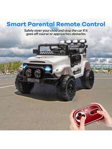 Huisuilinss Kids Ride On Truck,12V Ride On Car,Electric Car With 5MPH Max Speed,Remote Control,Steering Wheel,Accelerator Pedal,Treaded Tires,Music,Ride On Toy For Kids Ages 37-96 Months - 白色 - 查看 7
