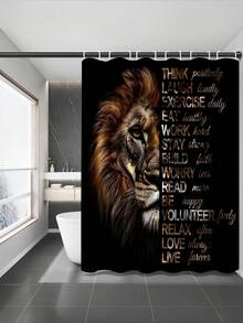 1/3/4 pièces Ensemble de rideaux de douche puissant Lion, ensemble de salle de bain stylé masculin de la faune africaine dorée avec rideaux de douche et tapis, rideaux de douche avec citation motivante, avec ensemble de tapis de bain et 12 crochets, décoration de salle de bain, convient pour la salle de bain et la décoration de la pièce, accessoires de salle de bain idéaux pour cadeau de vacances, décoration de salle de bain pour la rentrée scolaire - Noir - Voir 14