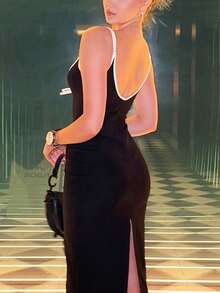 Women Low Back Slit Strap Midi Dress Bodycon Sexy Party Dress, Wedding Guest Cocktail Dress