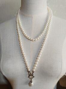 Faux Pearls Long Necklace Chain Body Jewelry For Women Personalized Big Pendant Jewelry - Long Pearl - View 4