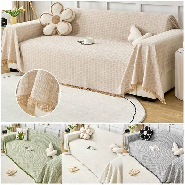 1 PIEZA Toalla de sofá Cubierta completa del cojín del sofá Tela de cubierta Toalla Cubierta de sofá Cubierta de cuatro estaciones de uso general con borlas Cojín de sofá, adecuado para todas las estaciones, lavable a máquina, resistente a la suciedad y duradero, suave y amigable con la piel, decoración del hogar para vacaciones, para sala de estar, dormitorio, oficina, nueva decoración del hogar, decoración de sofá antiguo