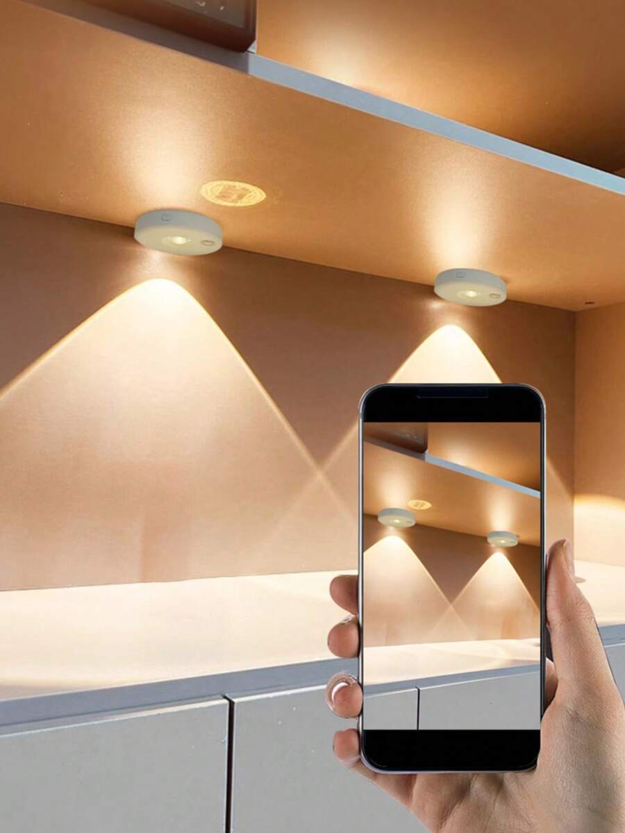 1pc LED Rechargeable Small Spotlight, No Electricity Required Wall Light With Motion Sensor, Night Light Function, Adjustable Ambient And Shadow Light, Supports 3-Color Dimming/Magnetic Installation/Sensor Mode Or Full Brightness Mode Switchable, Suitable For Kitchen Lighting, Display Cabinet/Wardrobe/Cabinet Lighting (Battery Capacity 400mAh)