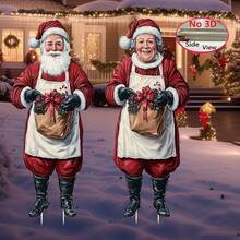 2 Peças Decorações de Natal para Exterior - Placa de Jardim de Natal, Papai Noel Engraçado e Decoração de Jardim da Vovó, Estatueta de Papai Noel, Decoração de Natal de Plástico para Gramado, Pátio, Montagem em Poste, Exibição Festiva no Jardim, Acessório de Decoração de Natal
