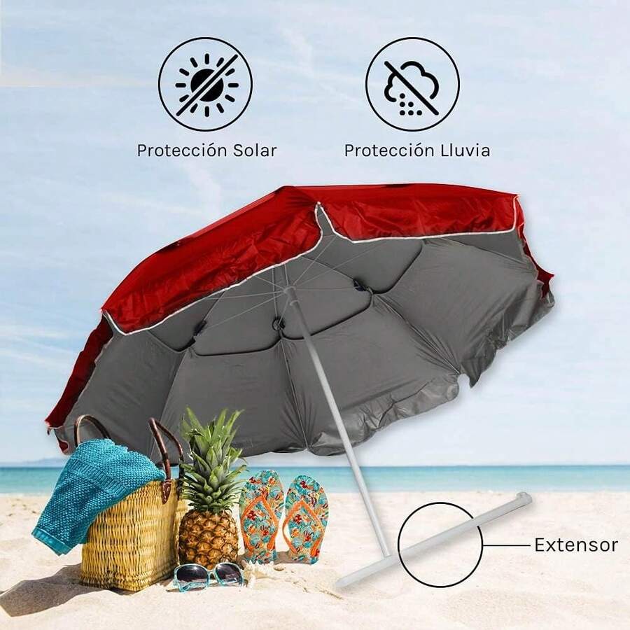 Sombrilla para Playa portátil, sombrilla para Mesa de Jardin, terrazas, Patio, Aire Libre, Camping, Exteriores con Filtro Solar contra Rayos UV (2.15 m, Rojo) - 1 - Ver 1