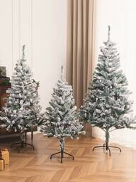 MEHELANY 1Pc White Snowflake Christmas Tree, Artificial Christmas Pine Tree Plastic Artificial Tree, Christmas Fir Tree White Fake Artficial Plant Holiday Decorations With Stand Easy Assembly For Indoor Outdoor Decor, Flocked Green, For Indoor Desktop, Party, Wedding Scene Event Site Decoration, Xmas Gift New Year Party Decoration(5.9FT/4.92FT/3.94FT/2.95FT/1.97FT/1.47FT)