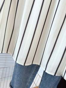 大码女式春季时尚休闲日常百搭印花撞色长袖衬衫，女士户外/旅行/度假装