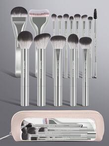 MAANGE 5/13/14/16件套专业便携式化妆刷套装，包含粉底刷、散粉刷、腮红刷、遮瑕刷、高光刷、修容刷、鼻影刷、眼影刷、眉刷、眼线刷、细节刷和面部刷。适合居家或旅行使用，是馈赠亲友的理想之选。 - 銀色 - 查看 1