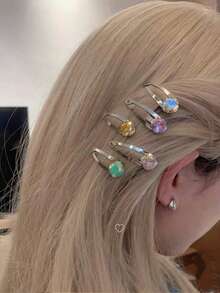 1pc Crystal Zirconia Crystal BB Clip, Hollow Hair Clip, Autumn/Winter Hair Accessory, Claw Clips, Hair Claws, Hair Slide, Hair Barrettes