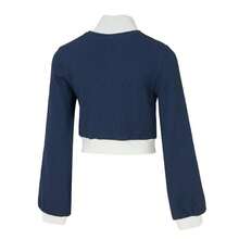 Adidas Originals 女士休闲华夫格针织柔软外套，运动时尚休闲外套 KC2646 - 靛藍色/白色 - 查看 3