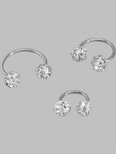 DareSee 3pcs Sparkling Soft Ceramic Horseshoe Ball Hoop Earrings For Women,Girls Dainty Shiny C-Shaped Stud Earrings Full Zirconia Inlay Nose Lip Rings Gift Jewelry 6/8/10mm MusicFest Y2KFest Autumn Winter Gifts