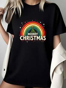 Merry Tree Retro Xmas Vintage Matching Pyjama-Shirt         Graphic Tees Women Crop Fashion Tops Summer Outfits Women Summer Fashion Tops-Shirt - Black - View 1