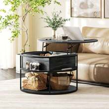 Lift Top Coffee Table, Round Coffee Table With Storage Shelf, Hidden Compartment And Steel Frame Living Room, Home Office, Charcoal - initial - View 3