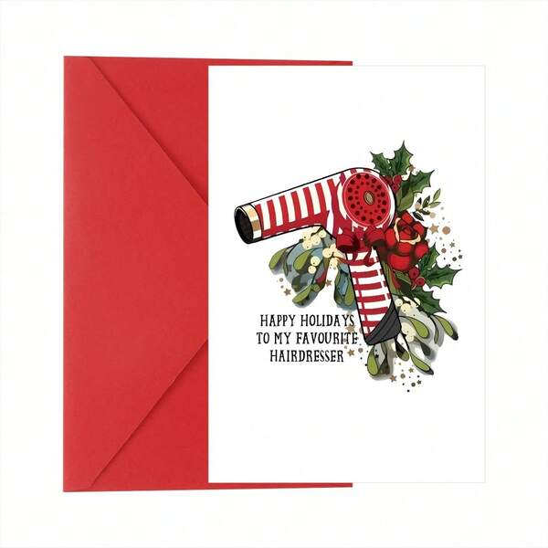 Festive Hairdresser Christmas Card With Envelope-UniqueThank You Holiday Gratitude Greeting Card For HairstylistsFeaturing Vintage Hair Dryer Design And Holly Leaveslllustration, Perfect For Christmas, New Year, Or BirthdayCelebrations, Holiday Greeting Card Holly Leaves MotifQuality Paper Card, Christmas Hair Accessories