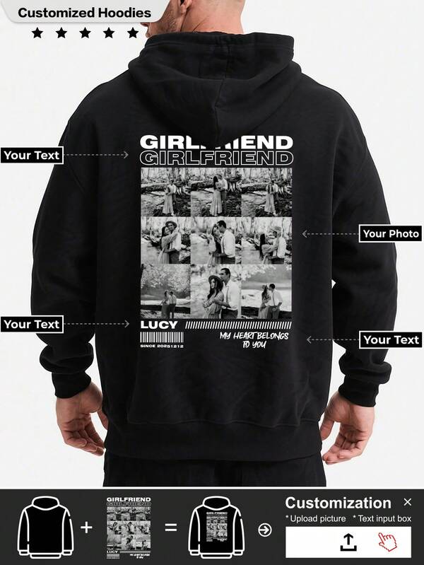 Customized Personalized Men's Hooded Sweatshirt. With Multiple Text Options Available. Just Upload The Picture And You'll Get It. And Fashionable Choice. Make A One-Of-A-Kind Personalized Hooded Sweatshirt. This Is A Gift For Yourself And Also A Great Choice For Your Friends.