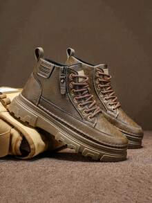 أحذية رياضية كاجوال كلاسيكية بلون أحادي متوسطة الكاحل، مريحة بدون ربط، أصابع مستديرة، مناسبة للأنشطة الخارجية والاستخدام اليومي، مزودة بفتحات معدنية للربط