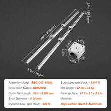 Linear Motion Set, SBR20 1500mm, Comes With Two 59 In/1500 Mm SBR20 Rails & Four SBR20UU Blocks, Ideal For DIY CNC And Automation Tasks - Silver - View 7